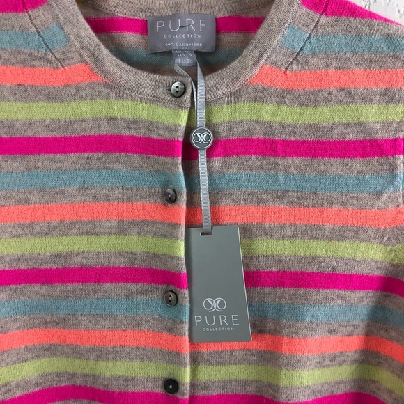 Pure Cashmere Vivid Neon Stripe Visible Mending Ca - Picture 2 of 6